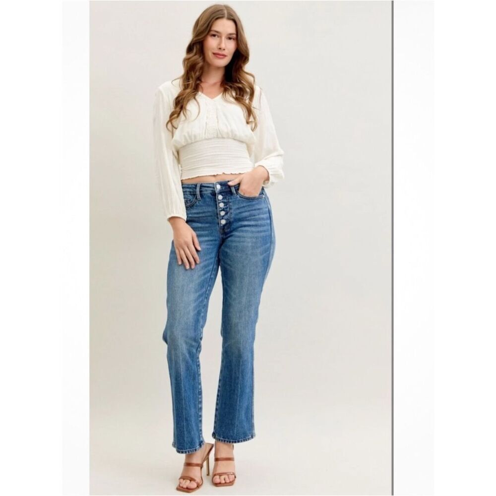 Judy Blue Women’s 9/29 Button Fly Bootcut Jeans Medium Wash Stretch Denim